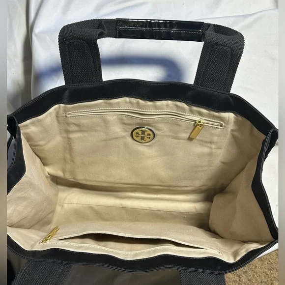 Tory Burch Authentic 88366 Large Nylon Patten Leather Trim Black Hand/To… - Picture 9 of 11